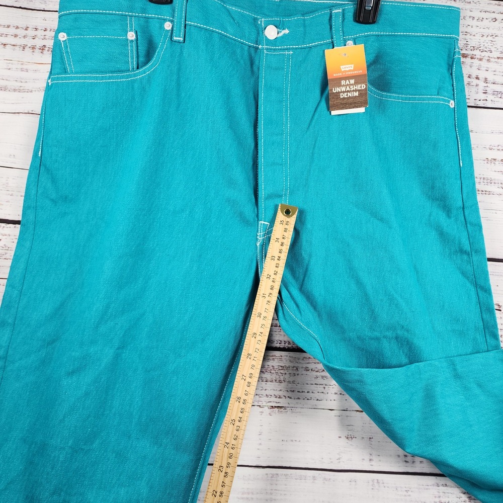 NWT Levi's 501 STF Jeans 42x32 Regular Straight Raw Coral Blue Denim Button Fly - Picture 10 of 12